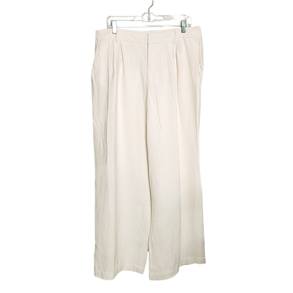 a new day ivory wide leg high rise pants Beachy resort business casual 14